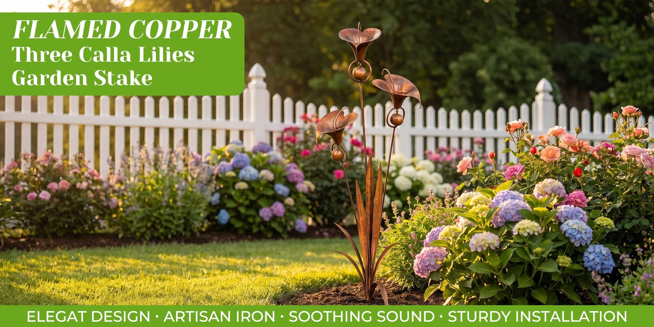 Gartenstecker Kupfer Calla-Lilien mit Glöckchen 61 cm hoch