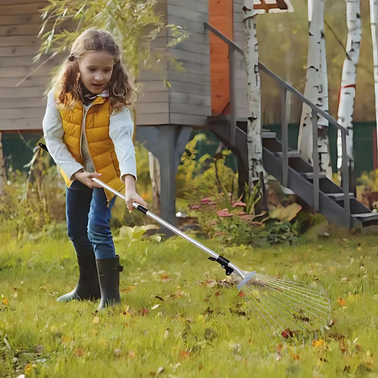Teleskop-Gartenrechen mit verstellbarem Rechenkopf