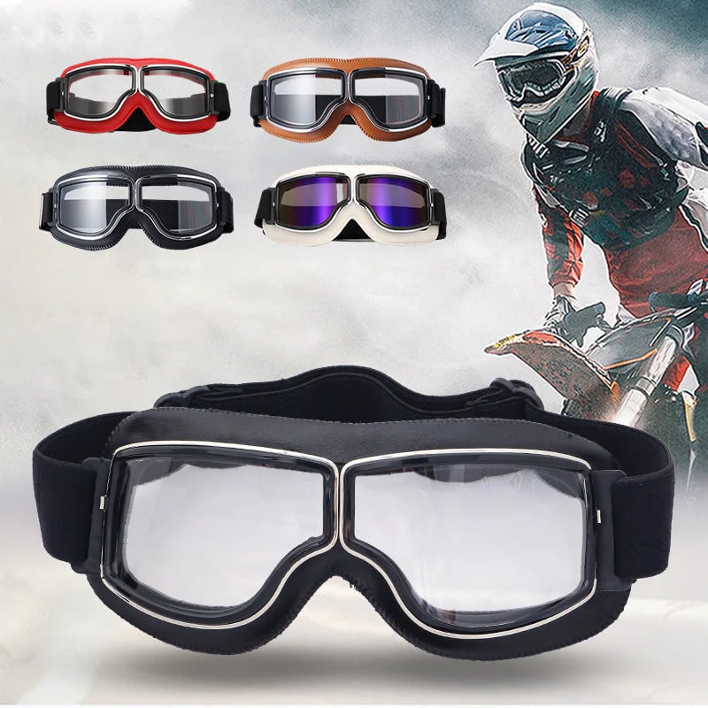 Motorradbrille Vintage-Stil mit verstellbarem Gummiband