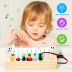 Wooden music learning toy with keys and lights