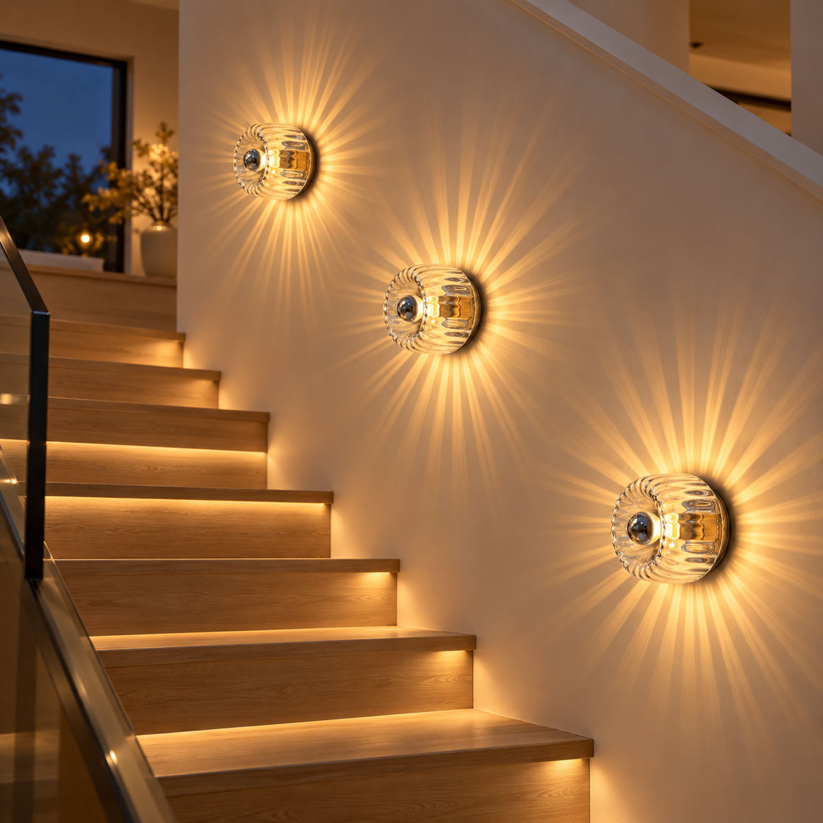 Wandlampe Glas Bauhaus-Stil mit Sunburst-Lichteffekt
