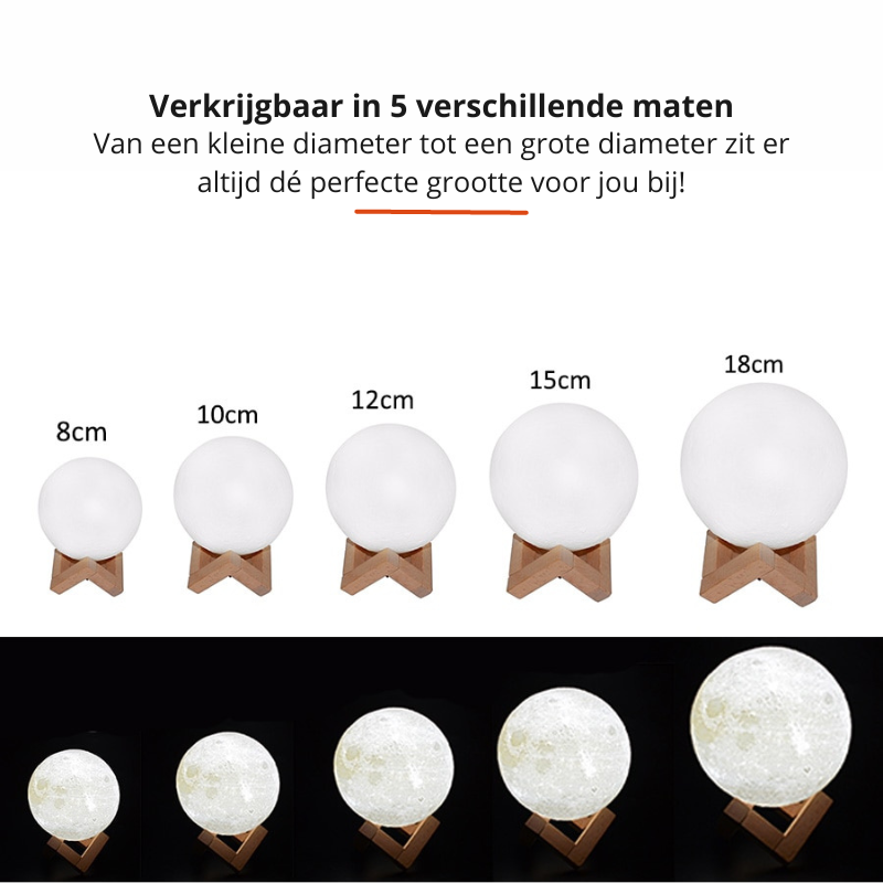 Moon Lamp with Wooden Stand – 16 Colors & Dimmable