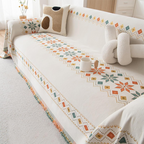 Sofaüberwurf Chenille mit Fransen – Wendbar, geometrisches Muster