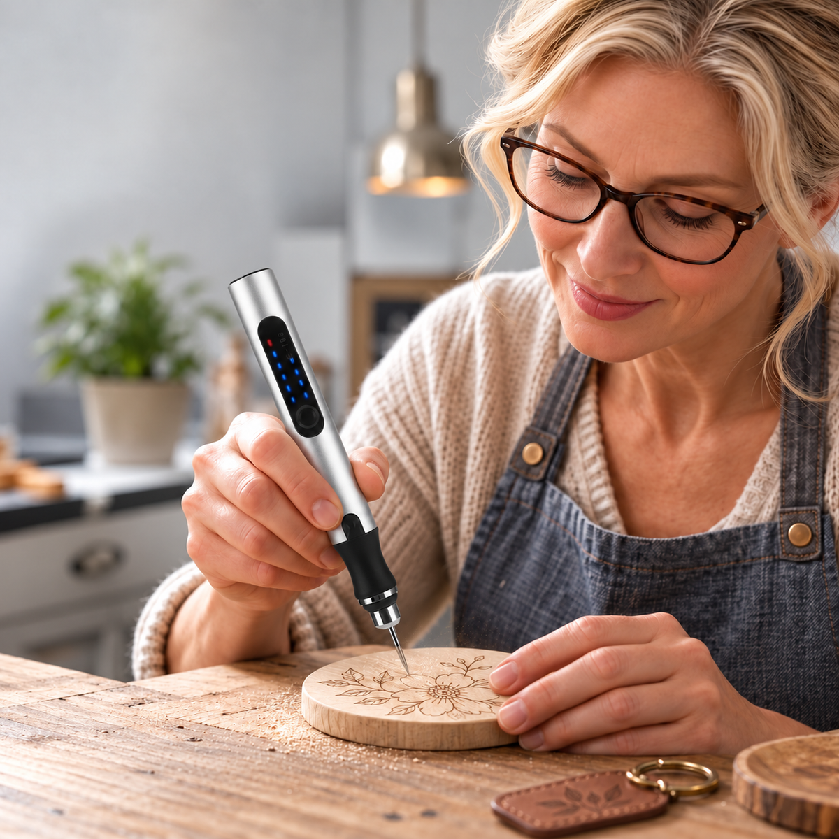 Battery-powered engraving pen for wood and leather, 3 settings up to 18,000 rpm
