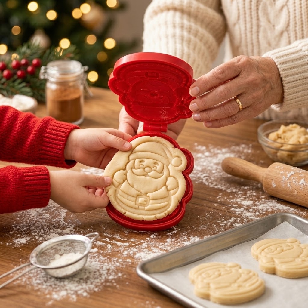 Christmas cookie & mini pie embossing mold with flip-open design - 3D motifs, 8 designs