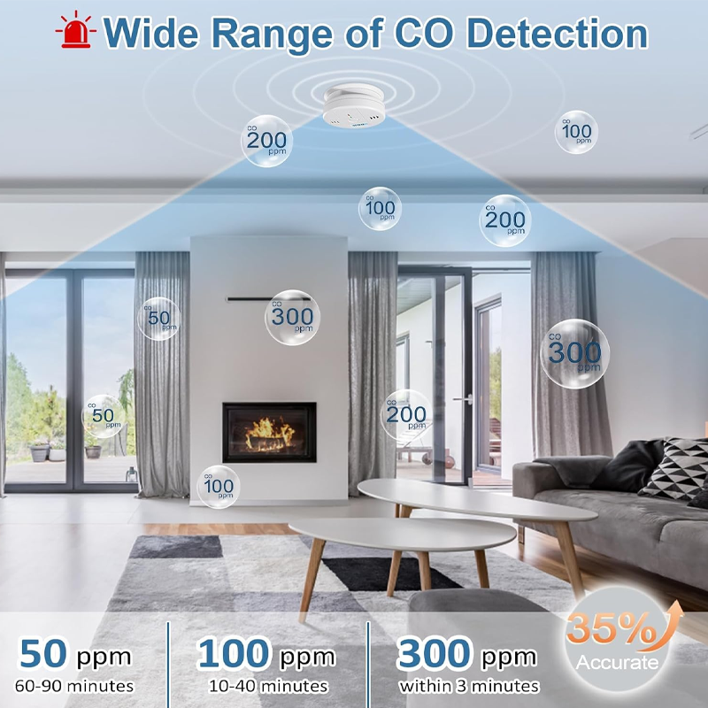 Carbon monoxide detector with LCD display and 85dB alarm
