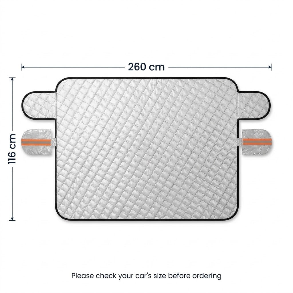 Winter windshield cover with mirror protection and door flaps, 260 x 116 cm