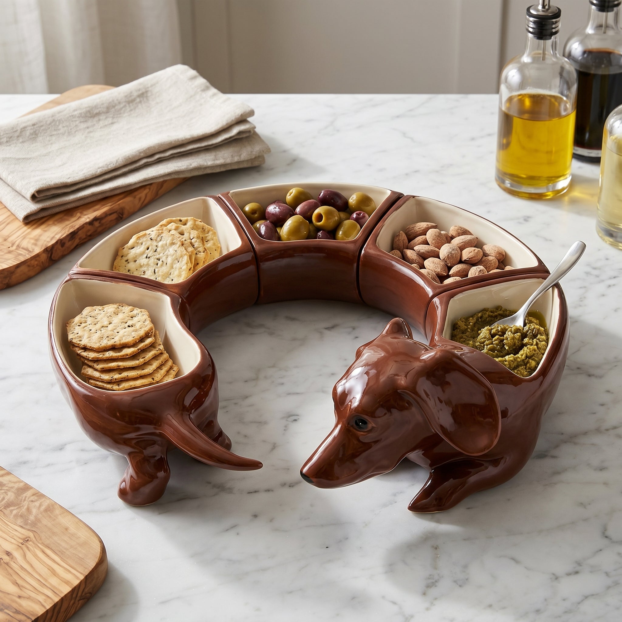 Keramik-Snackschalen Set Dackel 5-teilig
