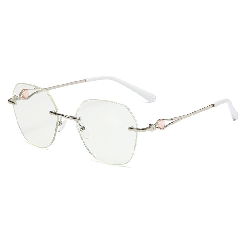 Rahmenlose Lesebrille mit Blaulichtfilter und Ziersteinen