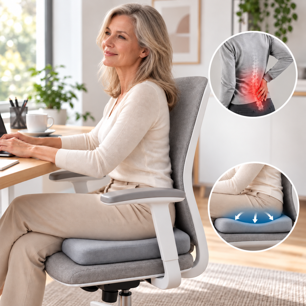 Sitzkissen Memory-Schaum orthopädisch für Steissbein und Rücken