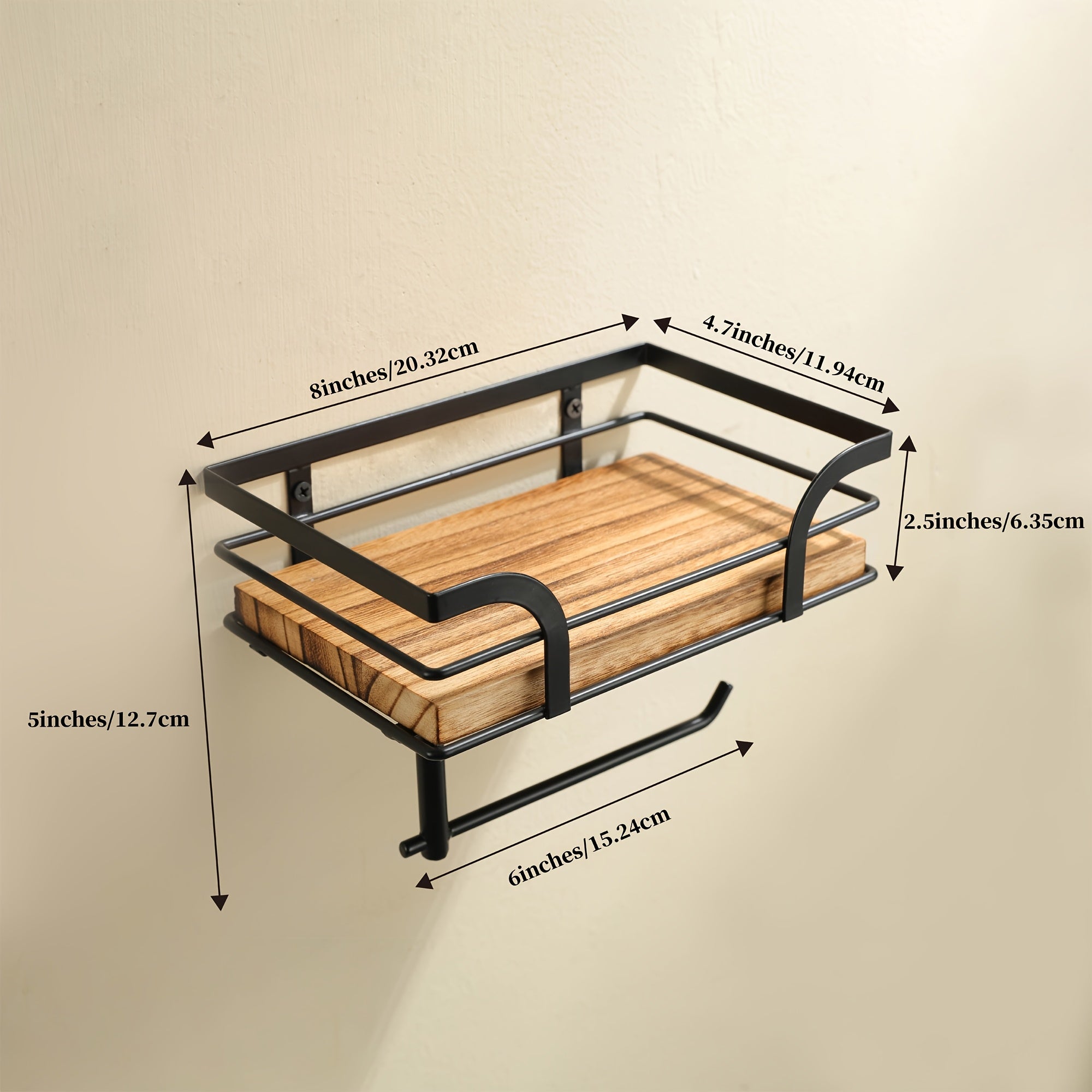 Wall Shelf with Toilet Paper Holder – Metal & Wood