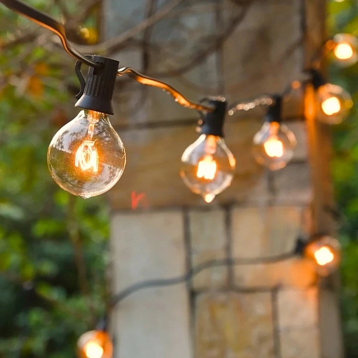 Outdoor LED string lights with warm white light