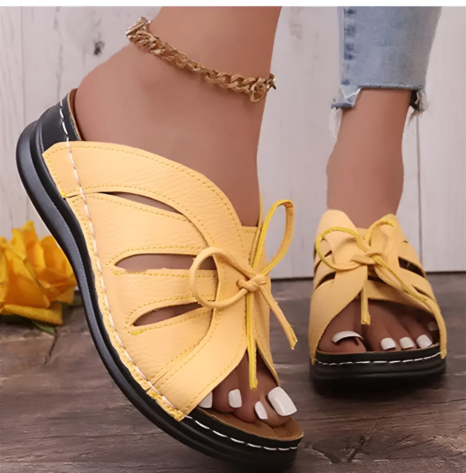 Women's Sandals with Bow and Wedge Heel – Orthopedic Insole