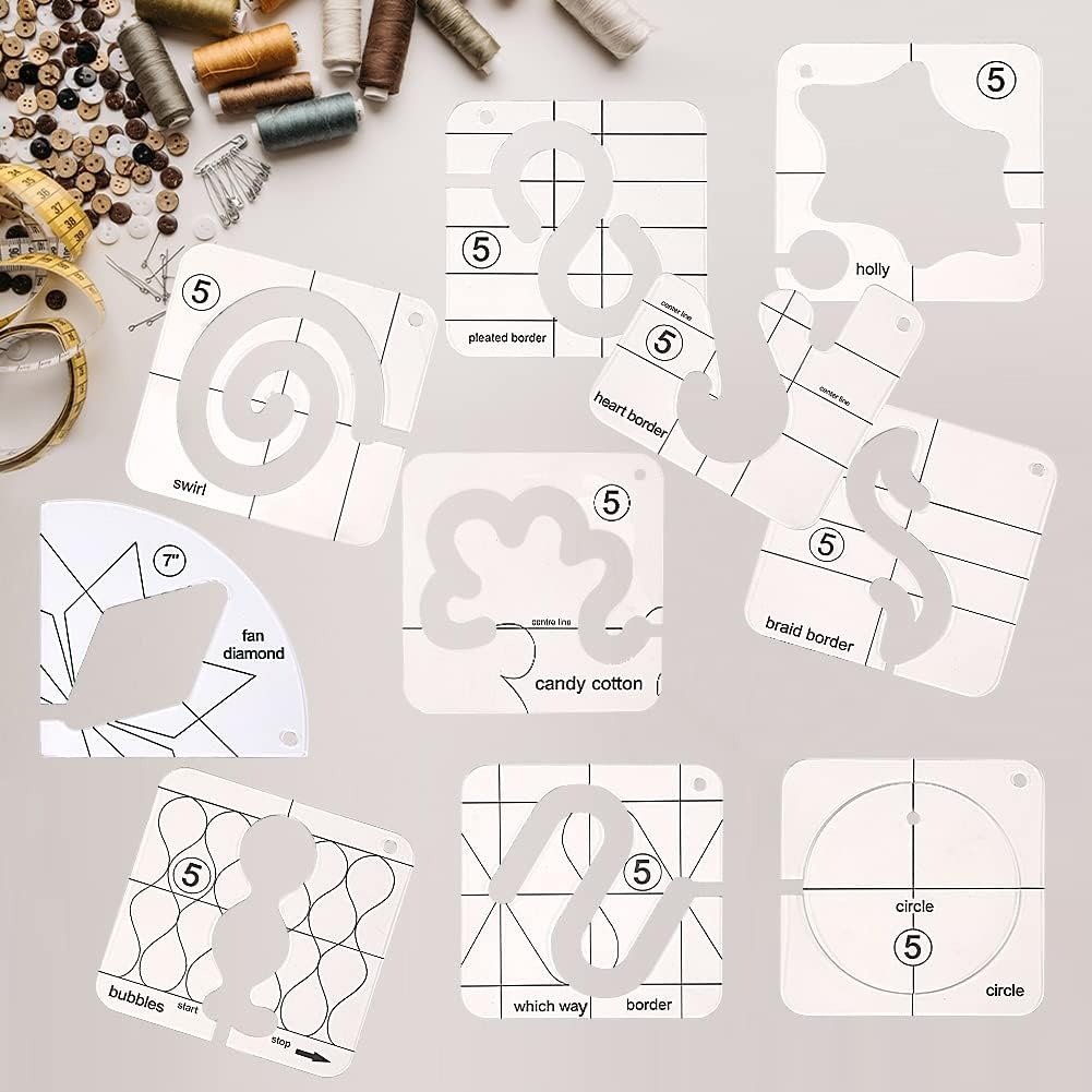 Quilting-Schablonen Set mit 11 Vorlagen für Freies Nähen