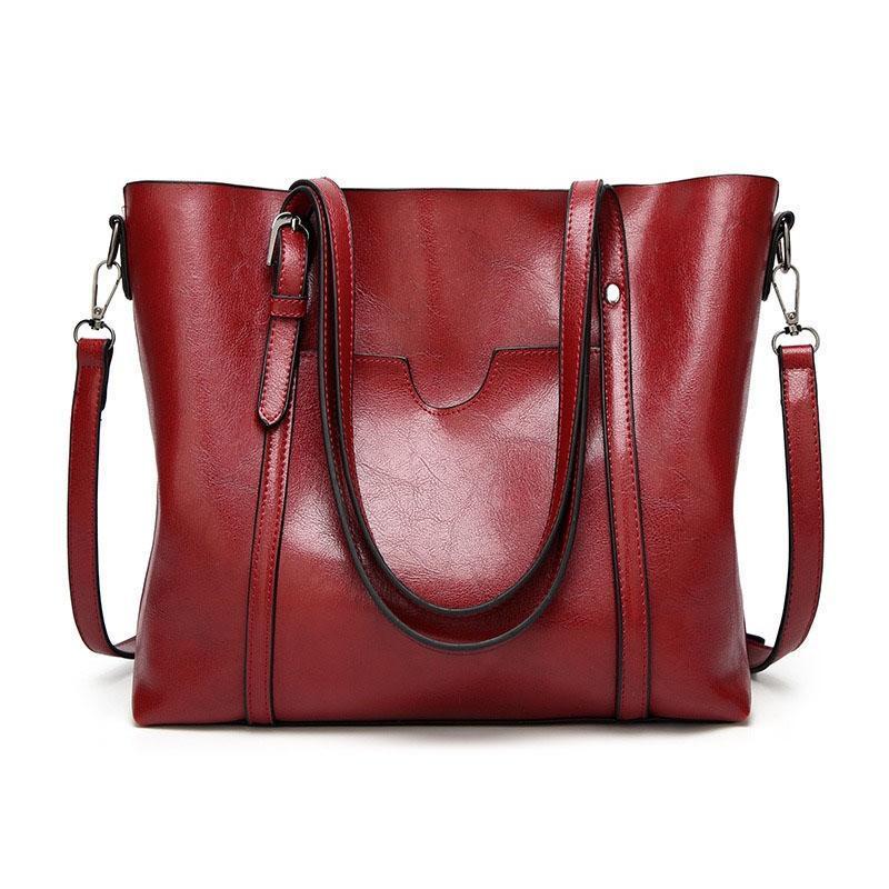 Leather handbag with large capacity and adjustable shoulder strap