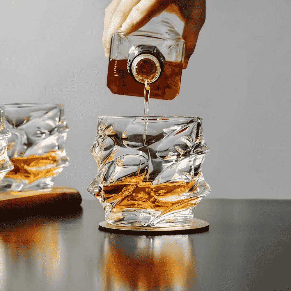 Crystal whisky glass with faceted design
