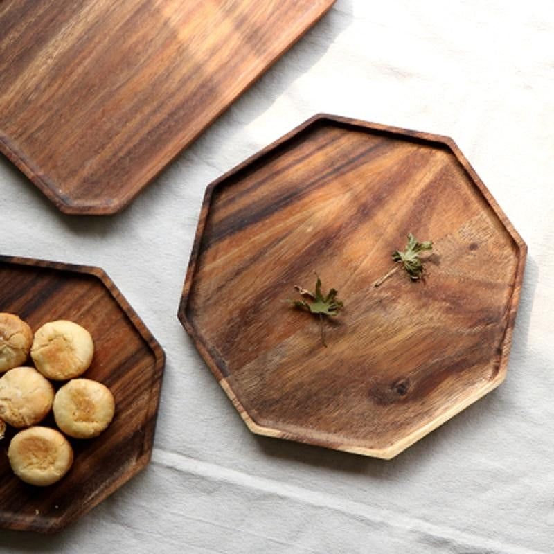 Octagonal Wooden Serving Board with Decorative Pattern