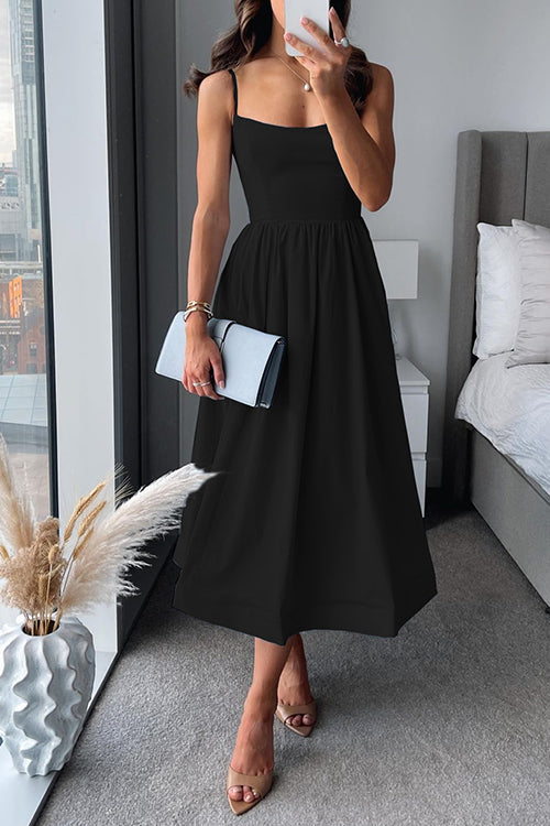 Midikleid A-Linie mit Spaghettiträgern und Taillengürtel