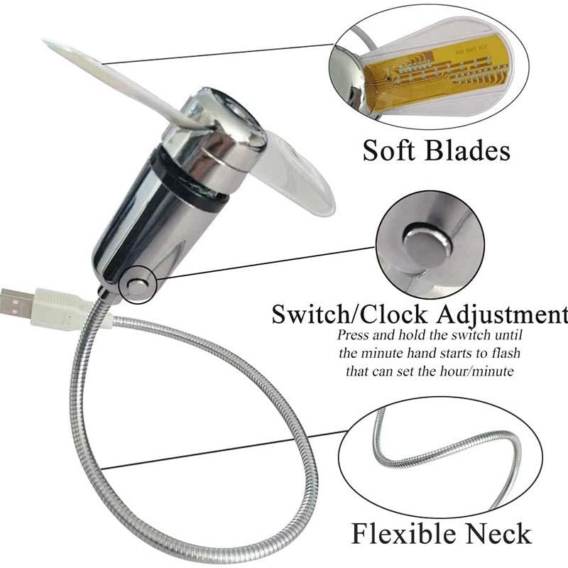 USB-Ventilator mit LED-Uhr und Temperaturanzeige