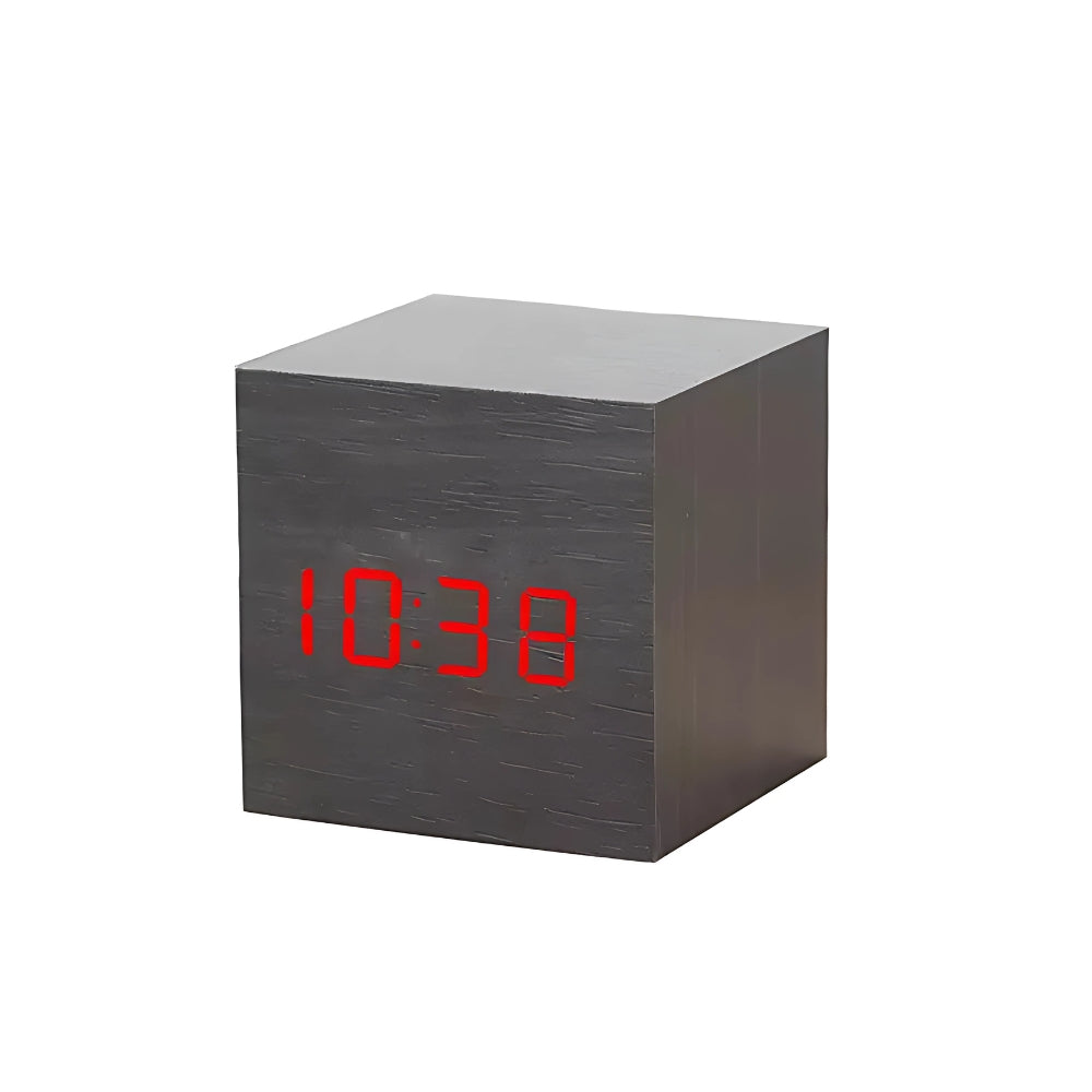 Digital LED cube alarm clock with temperature display