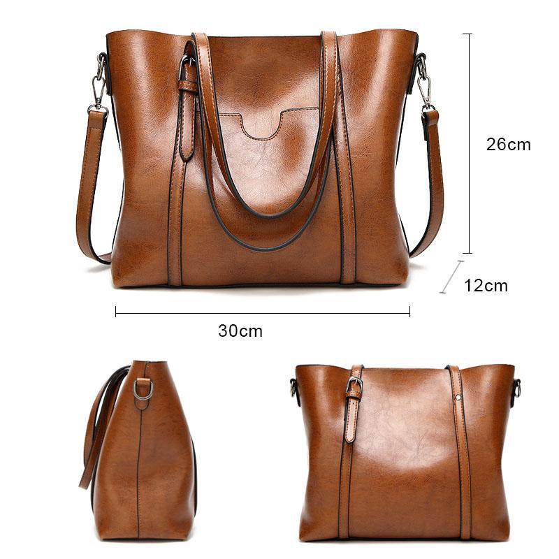 Leather handbag with large capacity and adjustable shoulder strap