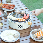 Portable tabletop charcoal grill with wooden handles – 28 cm
