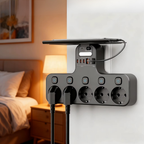 Wall power strip with USB ports, phone holder, and night light