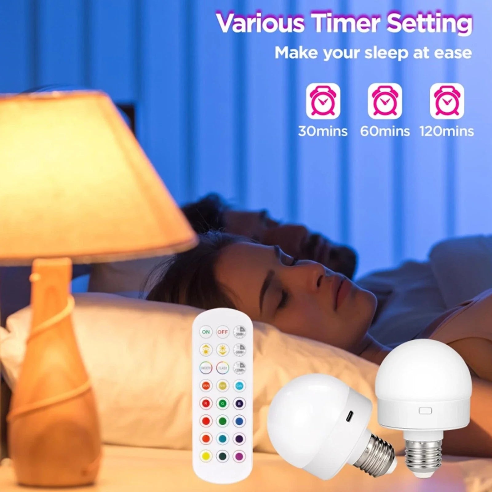 Rechargeable RGB LED Lamp E27 with Remote Control – No Wiring Needed