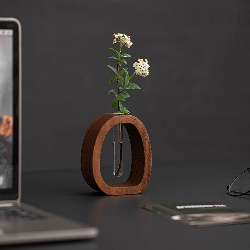Wall vase wood with glass tube – plant cultivation and decoration
