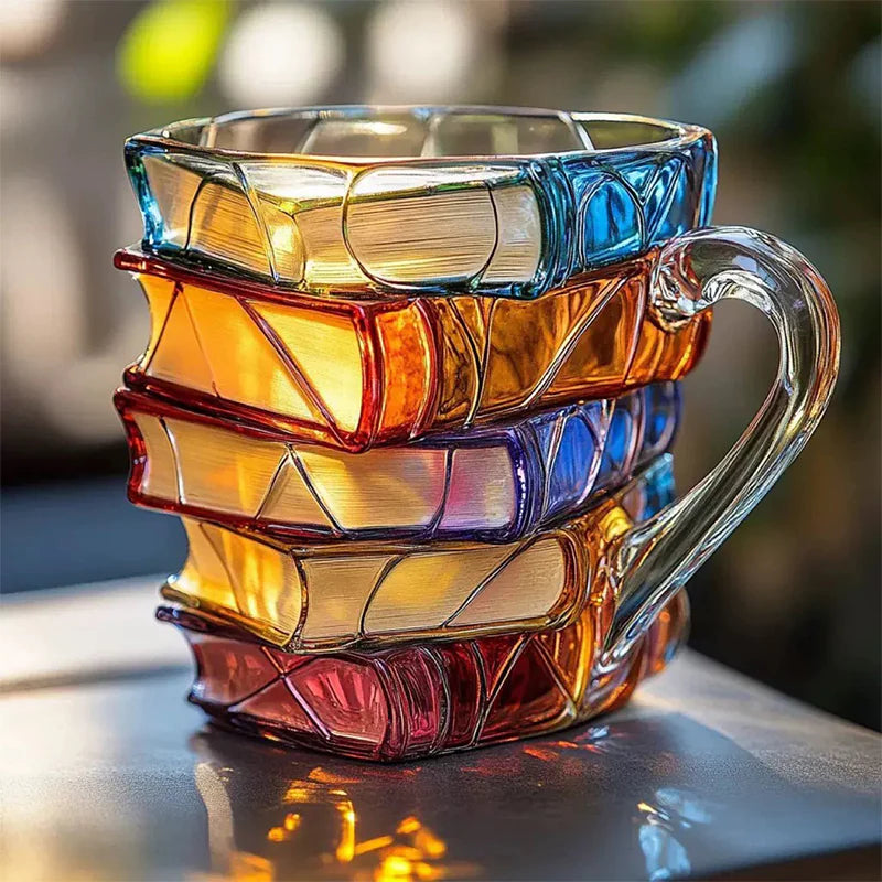 Handgeblasenes Glas-Trinkglas mit Gestapeltem Bücher-Design -   Mivoza Deutschland