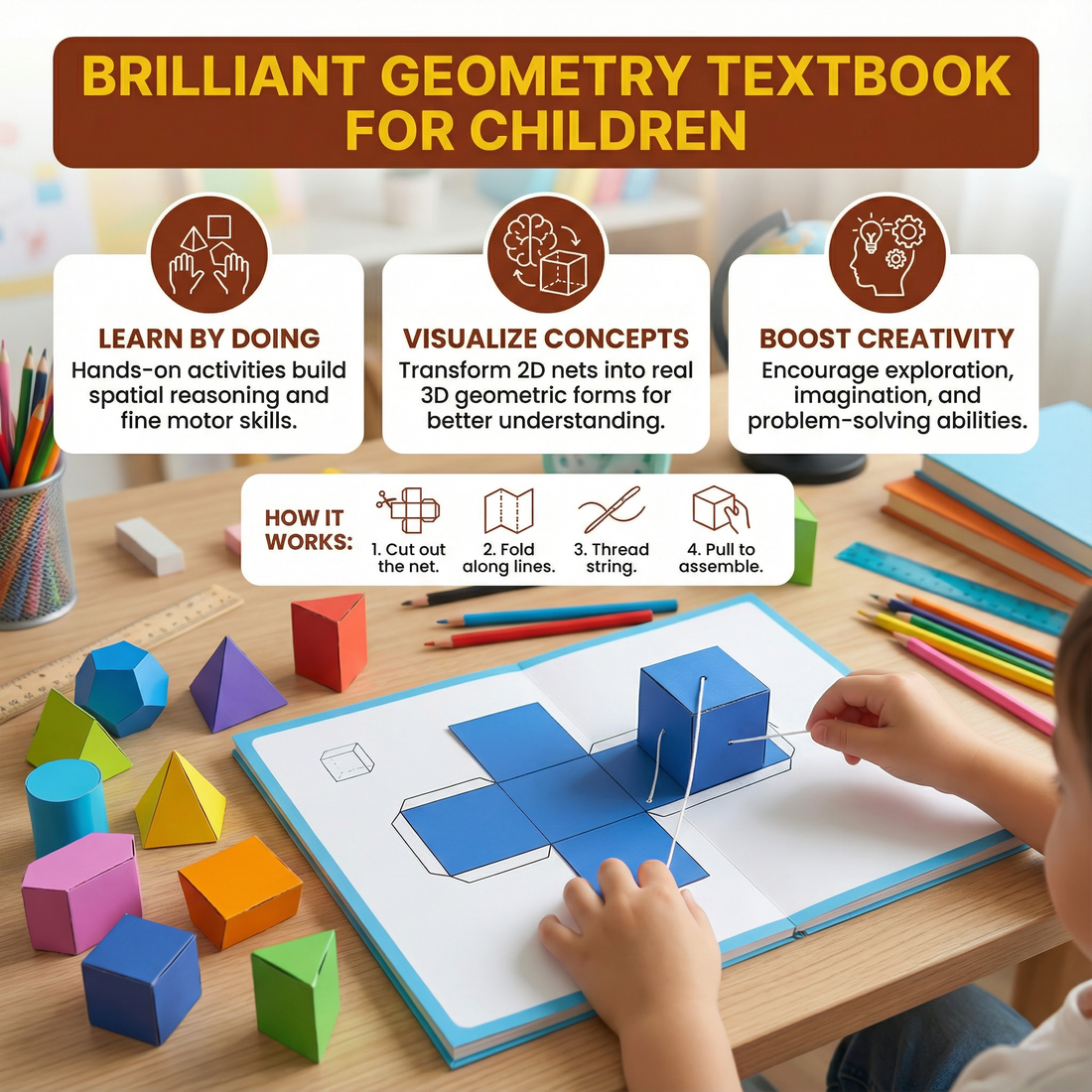 3D-Geometrie Lernbuch für Kinder mit beweglichen Formen