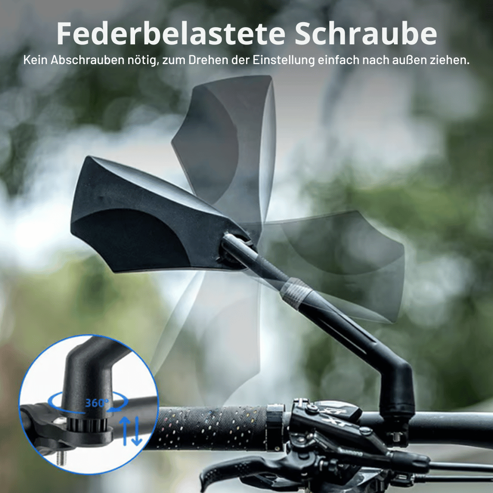 Bicycle rearview mirror with 180° field of view and 360° adjustment