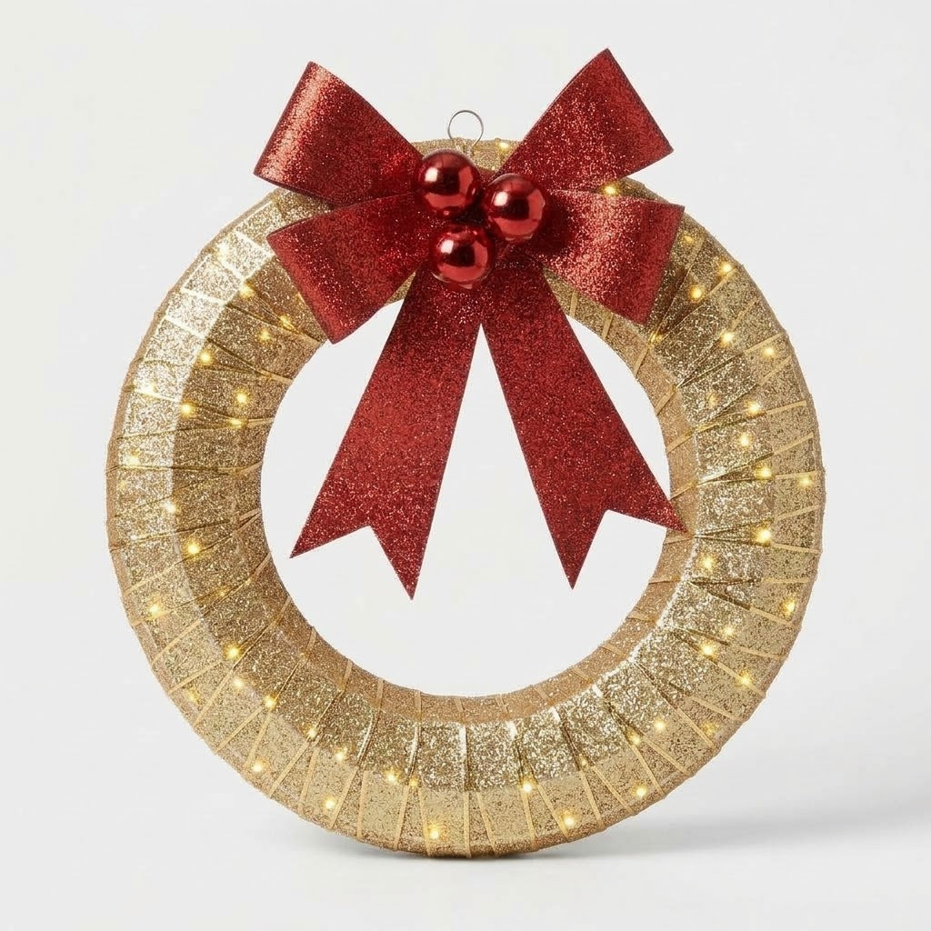 Illuminated LED Christmas wreath, warm white, in green or gold, 30 to 50 cm