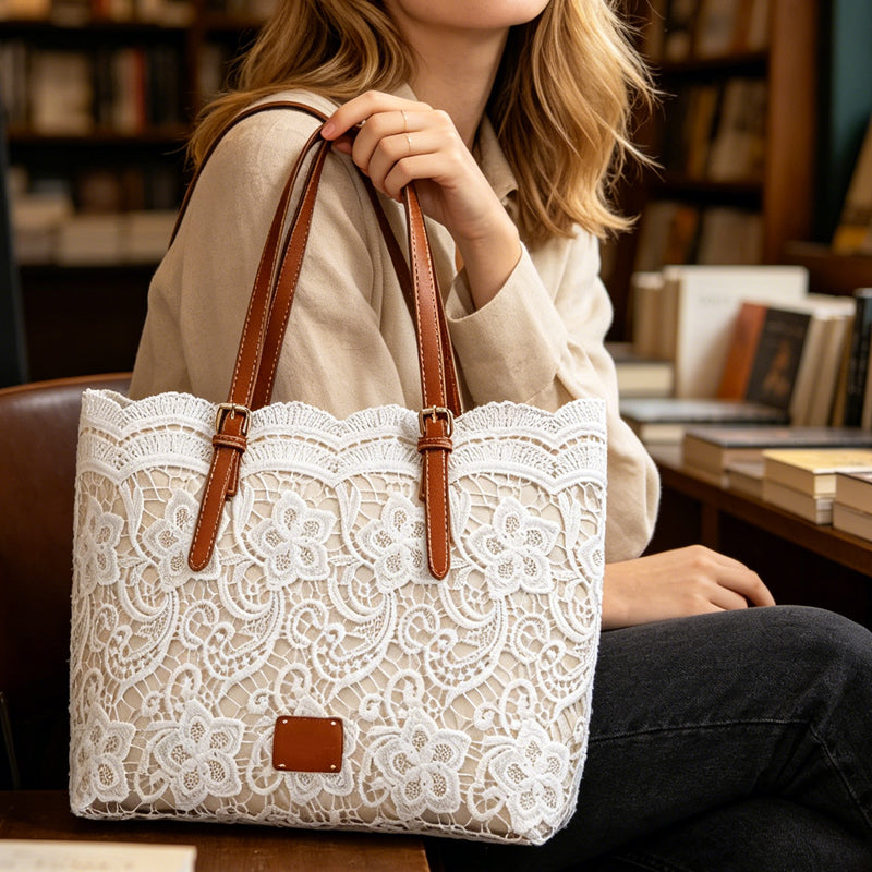 Handtasche Spitze mit Ledergriffen – Elegant und geräumig