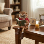 Owl edge-sitter figurine with book, glasses and scarf – 15 cm
