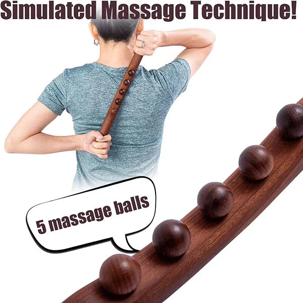 Massagestab Holz mit 5 Kugeln – Lymphdrainage und Entspannung