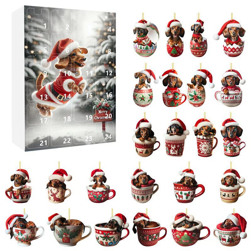 Christmas Advent calendar with 24 dachshund acrylic charms