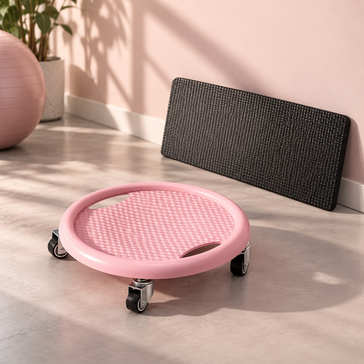 Bauchtrainer Scheibe drehbar 360 Grad mit Rollen