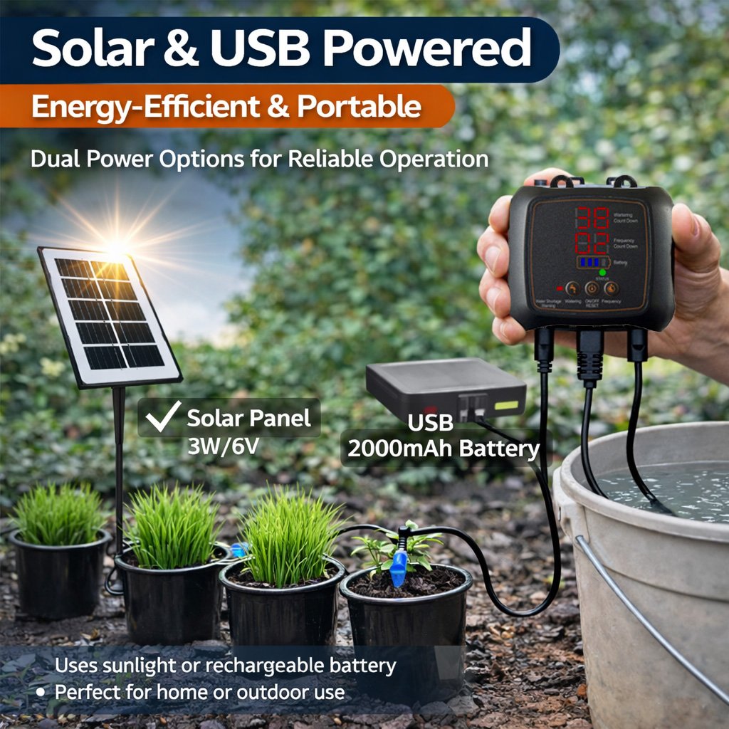 Solar watering system for 12 plants with digital timer
