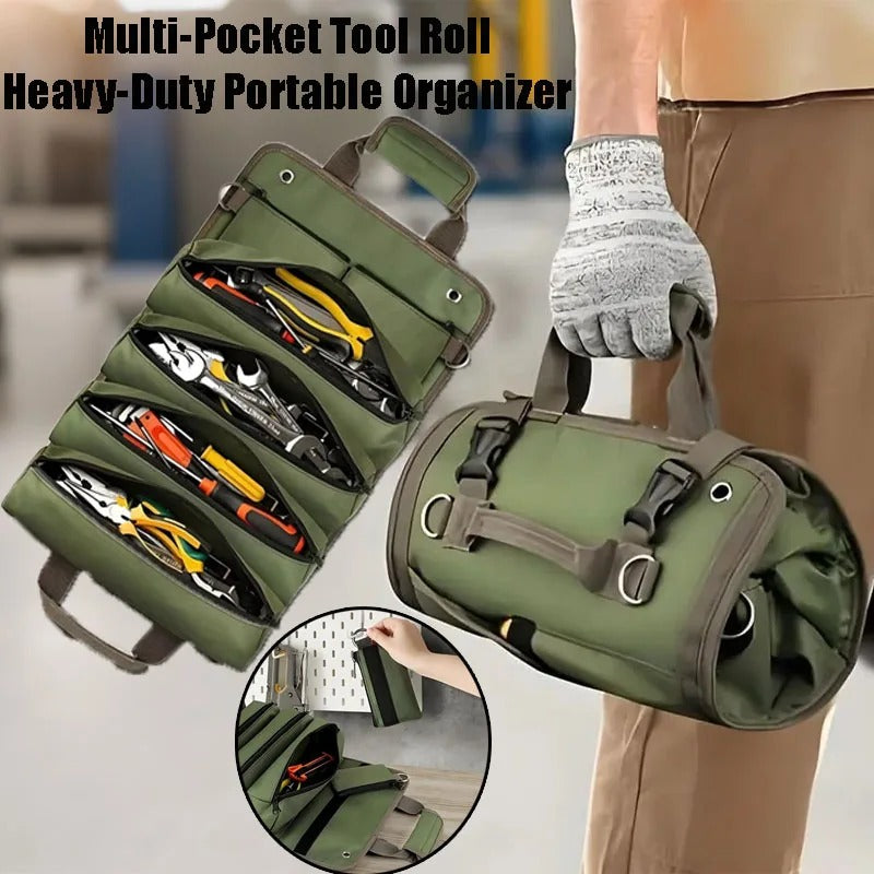 Werkzeugrolle Textil mit mehreren Taschen – Rollbar und Tragegriff