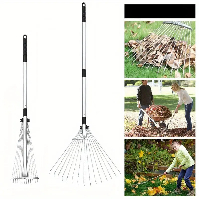 Teleskop-Gartenrechen mit verstellbarem Rechenkopf