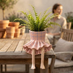 Mini flower pot with sitting legs for table, wall, and shelf edges, polyresin, hand-painted, 6 × 12 × 10 cm