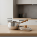 Milchtopf Edelstahl mit Glasdeckel – 0,95 L