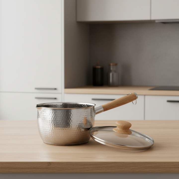 Milchtopf Edelstahl mit Glasdeckel – 0,95 L