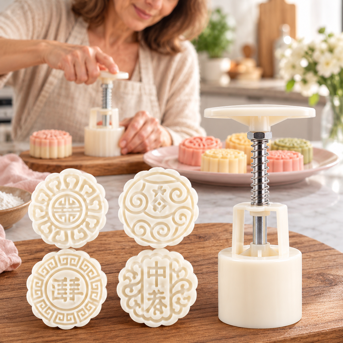 Mooncake-Form mit Prägemuster 4-teilig