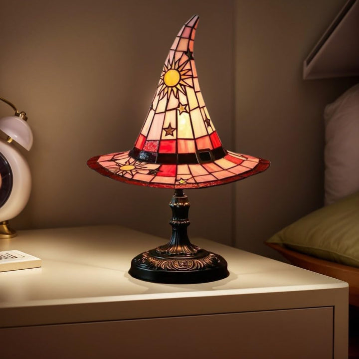 Hexenhut-Lampe Buntglas – Handgefertigt mit warmem Licht