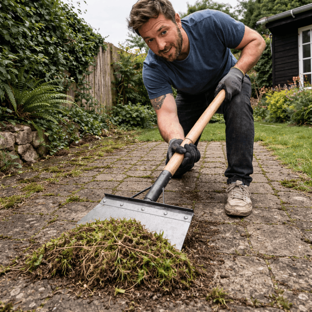 Unkrautschaber aus Manganstahl mit verstellbarem Holzgriff
