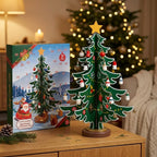 Advent calendar with wooden Christmas tree to decorate, 24 wooden ornaments