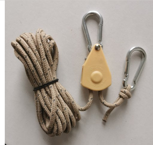 Tension rope with pulley system for tent and hammock