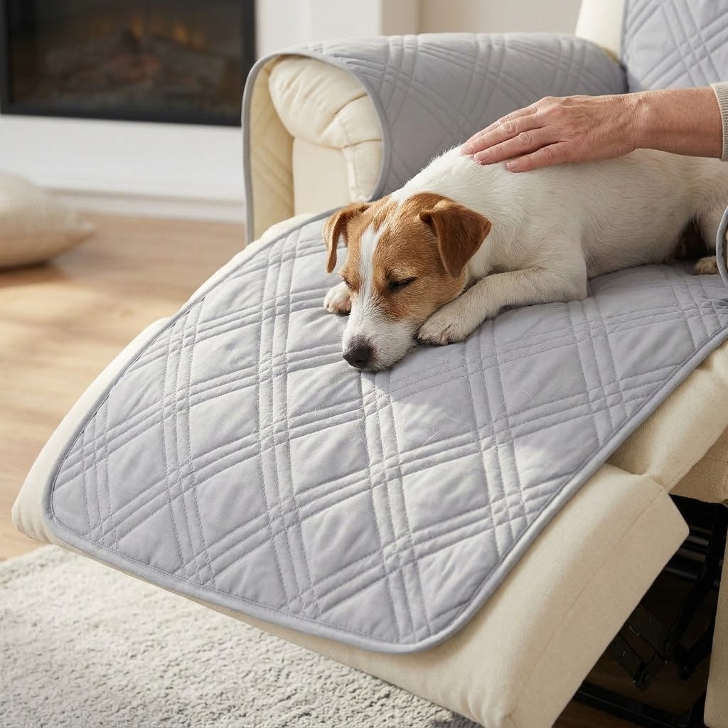 Sesselschoner für Relaxsessel mit 2 Seitentaschen, waschbar – 232 × 63 cm
